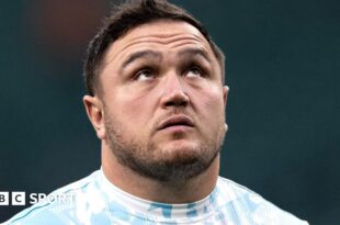 Jamie George and Steve Borthwick at a press conference in New Zealand