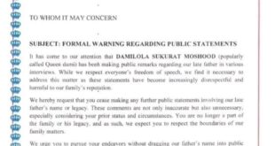 Stop dragging our father?s name into public conversations - Late Alaafin of Oyo?s children threaten legal action against Queen Dami