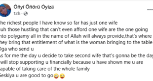 The day you decide to take a second wife, I will stop supporting you financially  - Married Nigerian woman sends PSA to whom it may concern