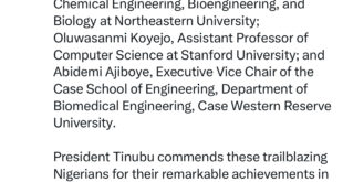 Tinubu lauds six Nigerian scientists, engineers honoured by US president Joe Biden