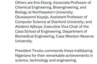 Tinubu lauds six Nigerian scientists, engineers honoured by US president Joe Biden