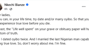 Try and date or marry oyibo men so that you can experience true love before you d!e - Nigerian woman advises women