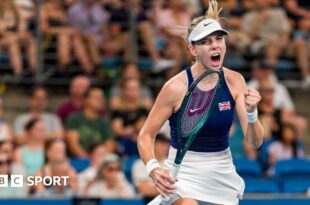 Katie Boulter clenches her fist in celebration after winning a point at the United Cup