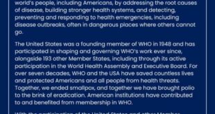 WHO issues statement on the United States