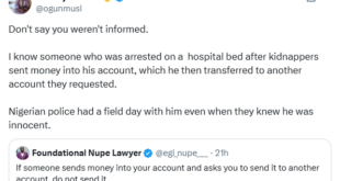 X stories: Innocent man arrested on hospital bed after kidnappers sent money into his account and asked him to transfer it to another account